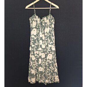 💙 Trixxi Floral Sage Cream Tiered Midi Dress Size L Smocked Bust Casual Vacatio